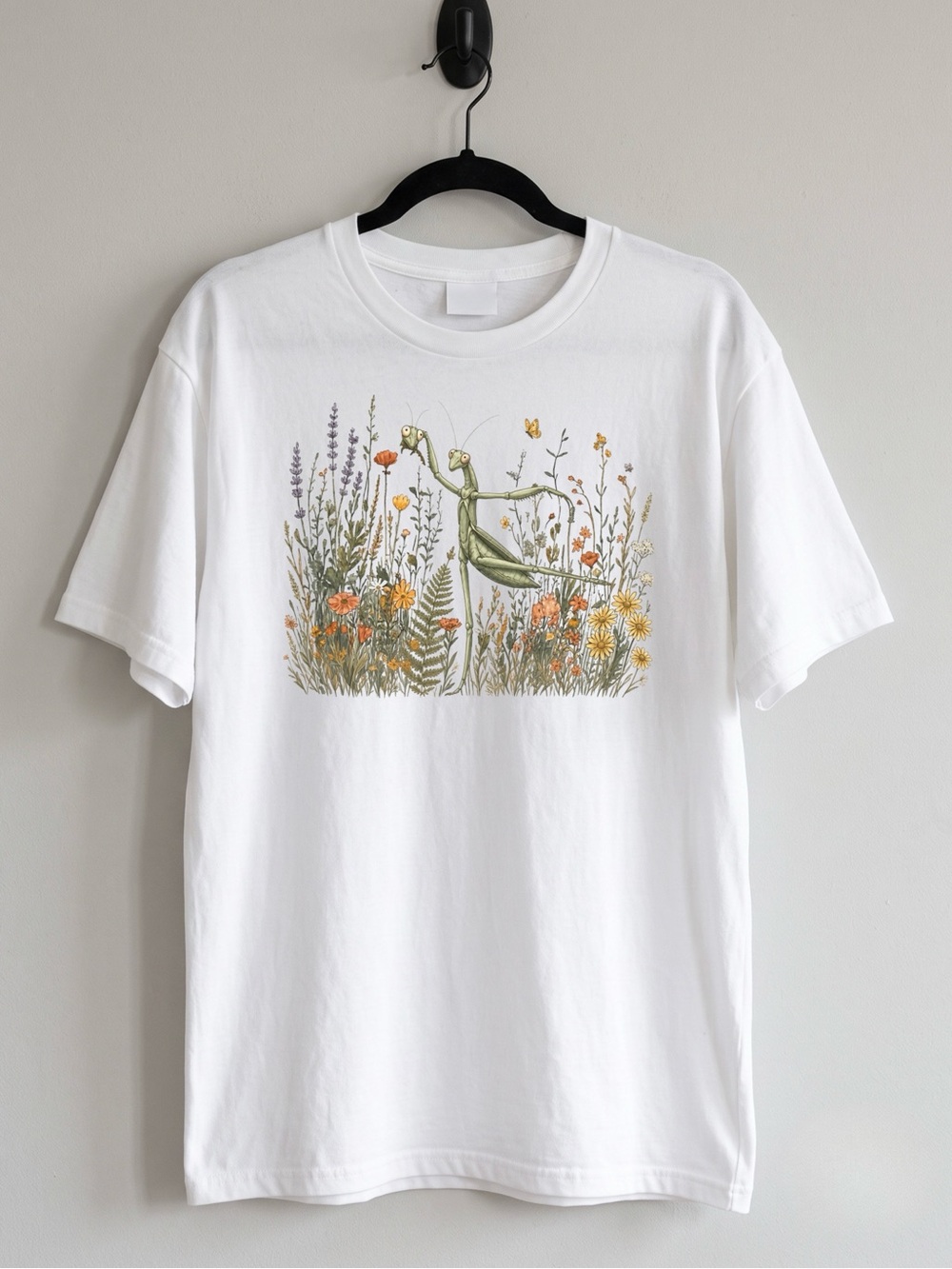 Praying Mantis Floral Edgy Feminist Cottagecore Womens Graphic Reprint Tee Shirt